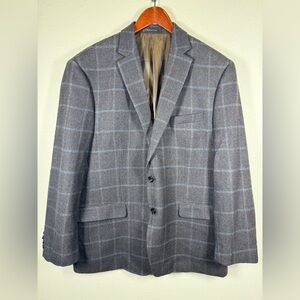Lauren Ralph Lauren Men’s Blazer 46R Windowpane Wool Sport Coat Brown Blue